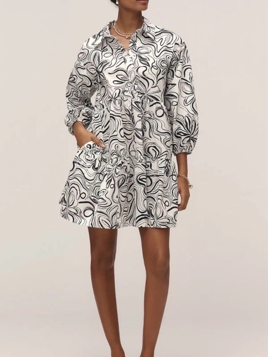 Maeve Dresses & Skirts - NWT Anthropologie Maeve The Bettina Tiered Mini Shirt Dress Black & White Size L